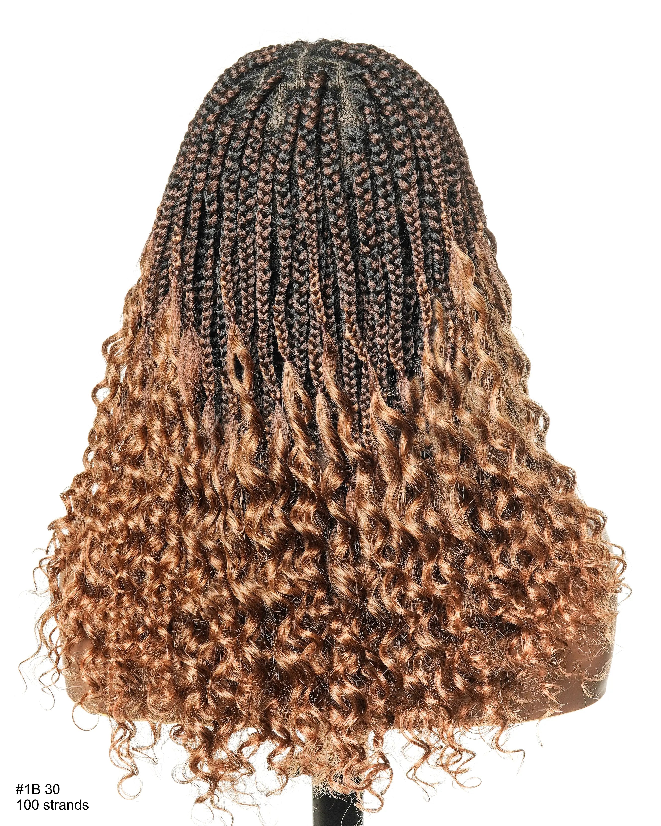Nina - Perruque tressée sans colle, petite tête, bouts bouclés (bonnet petite taille pour petite tête)