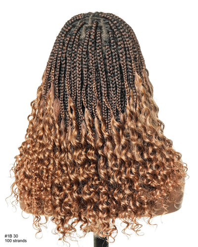 Nina - Perruque tressée sans colle, petite tête, bouts bouclés (bonnet petite taille pour petite tête)