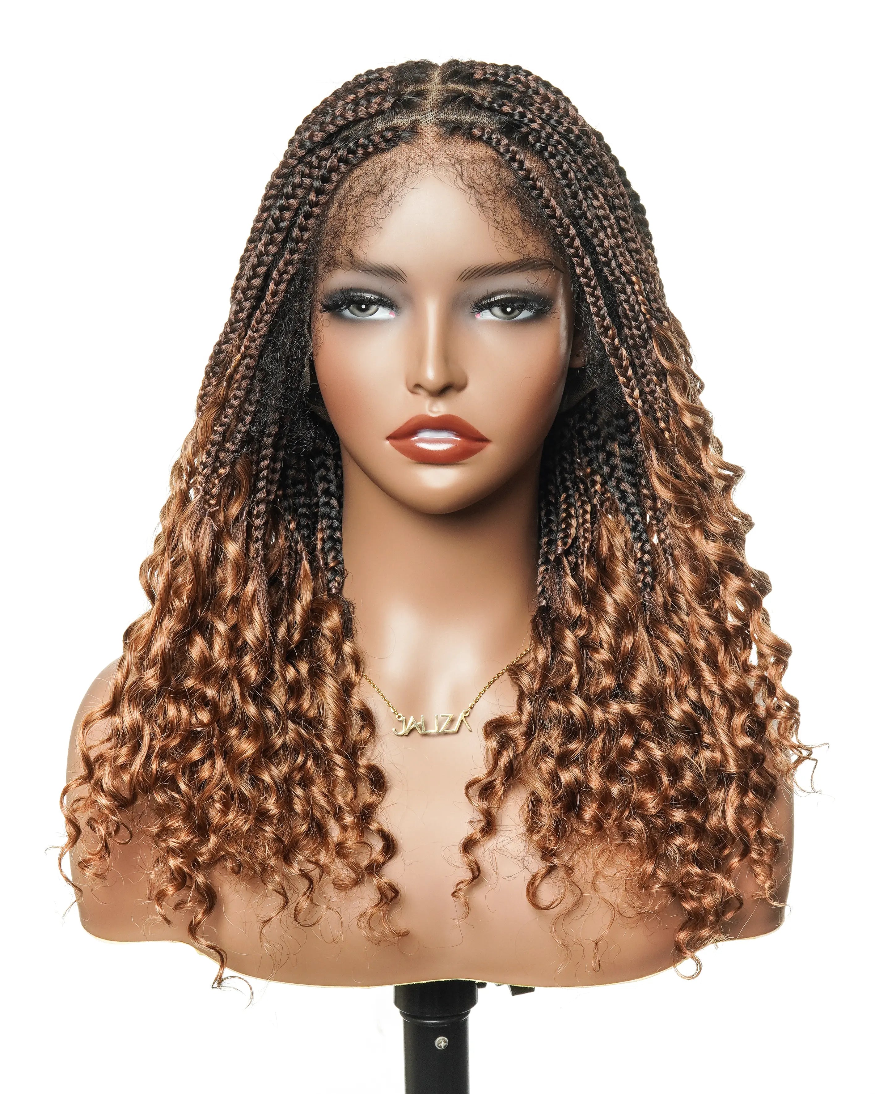 Nina - Perruque tressée sans colle, petite tête, bouts bouclés (bonnet petite taille pour petite tête)