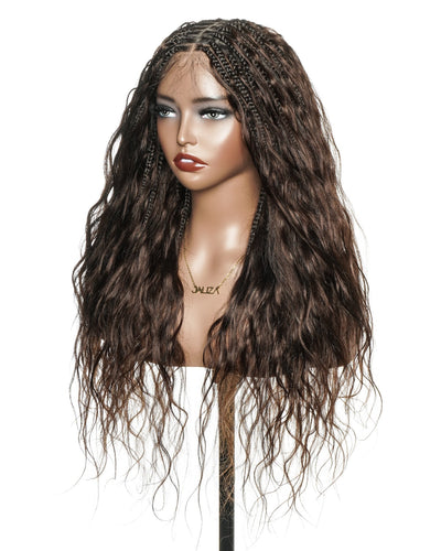 Perruque tressée bohème ondulée en cheveux humains, conception personnalisée - 121 mèches