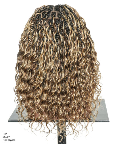 Kiki - Perruque sans colle en cheveux humains bouclés tressés Boho Full Lace Swiss HD de 18 pouces