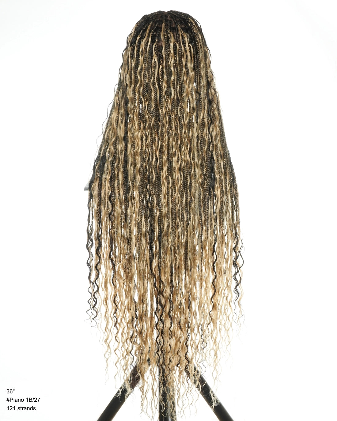 Perruque tressée bohème de 36 po - dentelle suisse HD et boucles de cheveux humains - mélange 1B/27