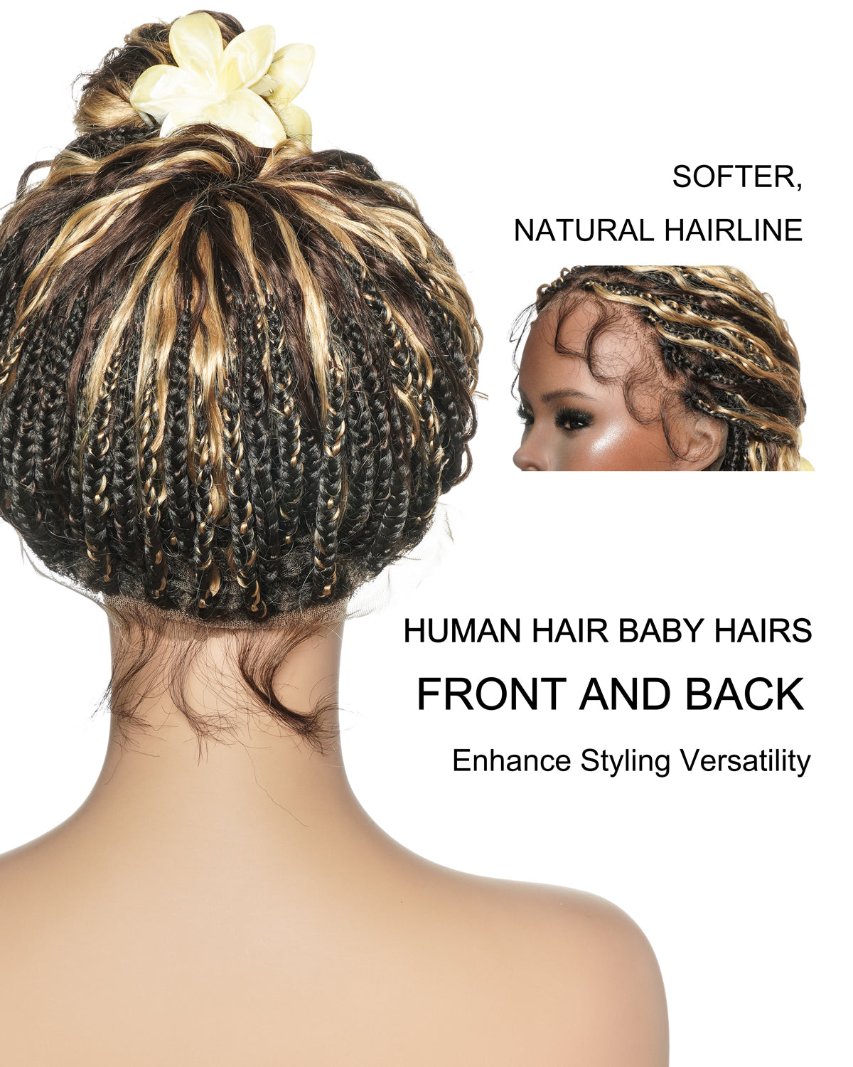 Tiana - Perruque Tressée en Cheveux Humains Pré-décolorés Bouclés Espagnols Miracle Braids Boho Swiss HD Full Lace