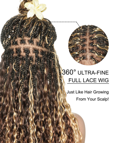 Tiana - Perruque Tressée en Cheveux Humains Pré-décolorés Bouclés Espagnols Miracle Braids Boho Swiss HD Full Lace