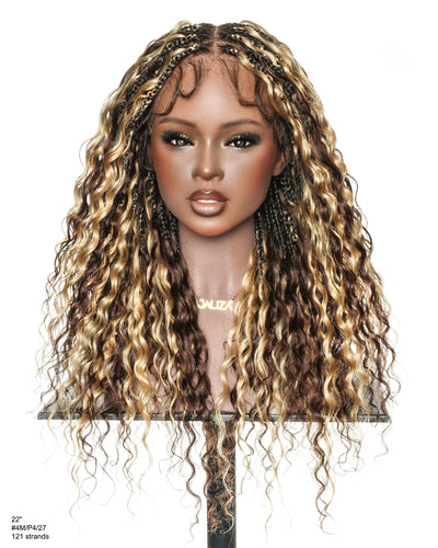 Tiana - Perruque Tressée en Cheveux Humains Pré-décolorés Bouclés Espagnols Miracle Braids Boho Swiss HD Full Lace