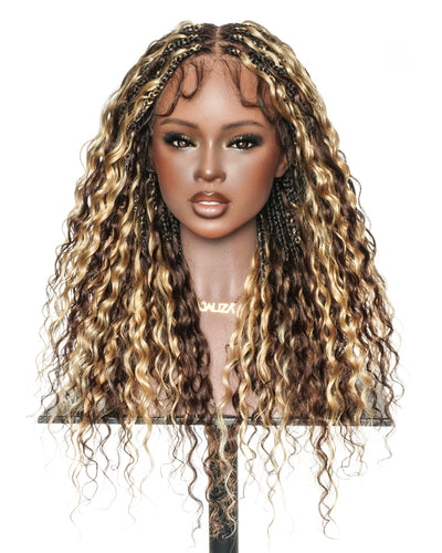 Tiana - Perruque Tressée en Cheveux Humains Pré-décolorés Bouclés Espagnols Miracle Braids Boho Swiss HD Full Lace
