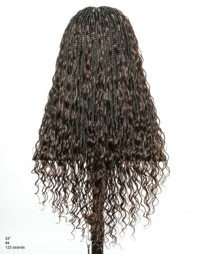 Kiki - Perruque tressée de type Boho, bouclée, en cheveux humains pré-décolorés de 24 pouces, avec base en dentelle suisse HD