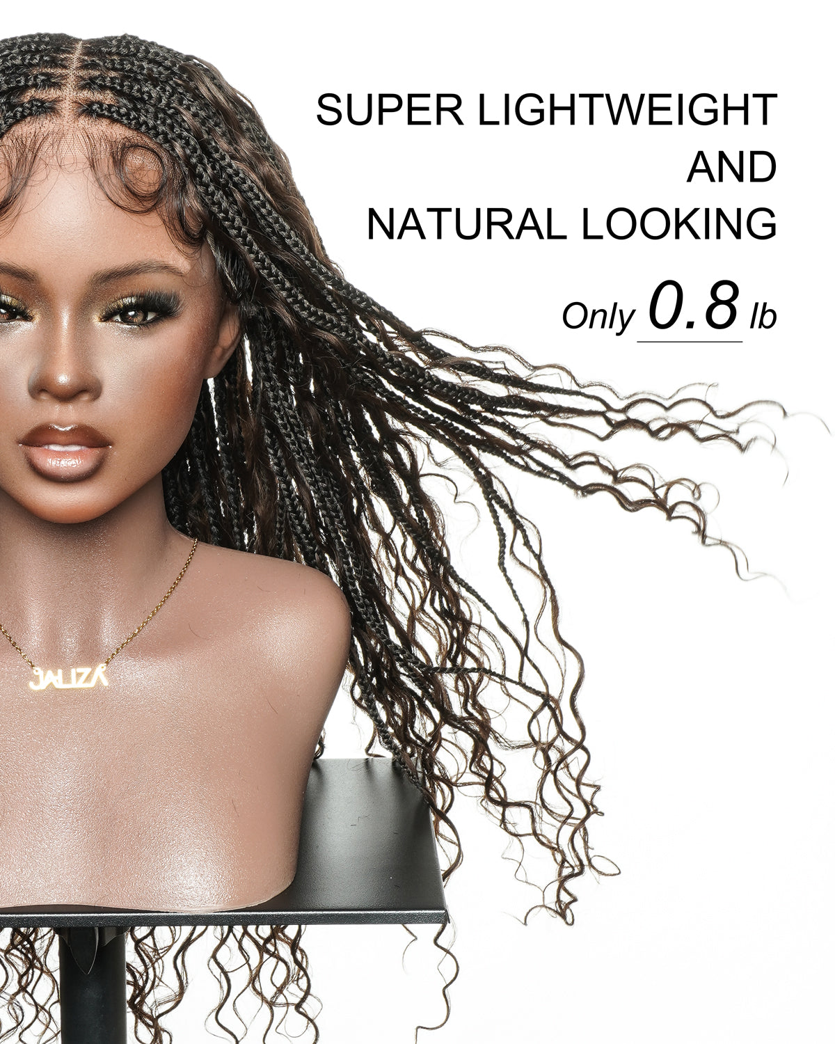 Kiki - Perruque tressée de type Boho, bouclée, en cheveux humains pré-décolorés de 24 pouces, avec base en dentelle suisse HD
