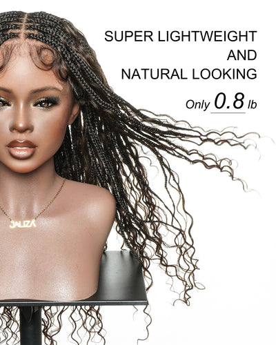 Kiki - Perruque tressée de type Boho, bouclée, en cheveux humains pré-décolorés de 24 pouces, avec base en dentelle suisse HD