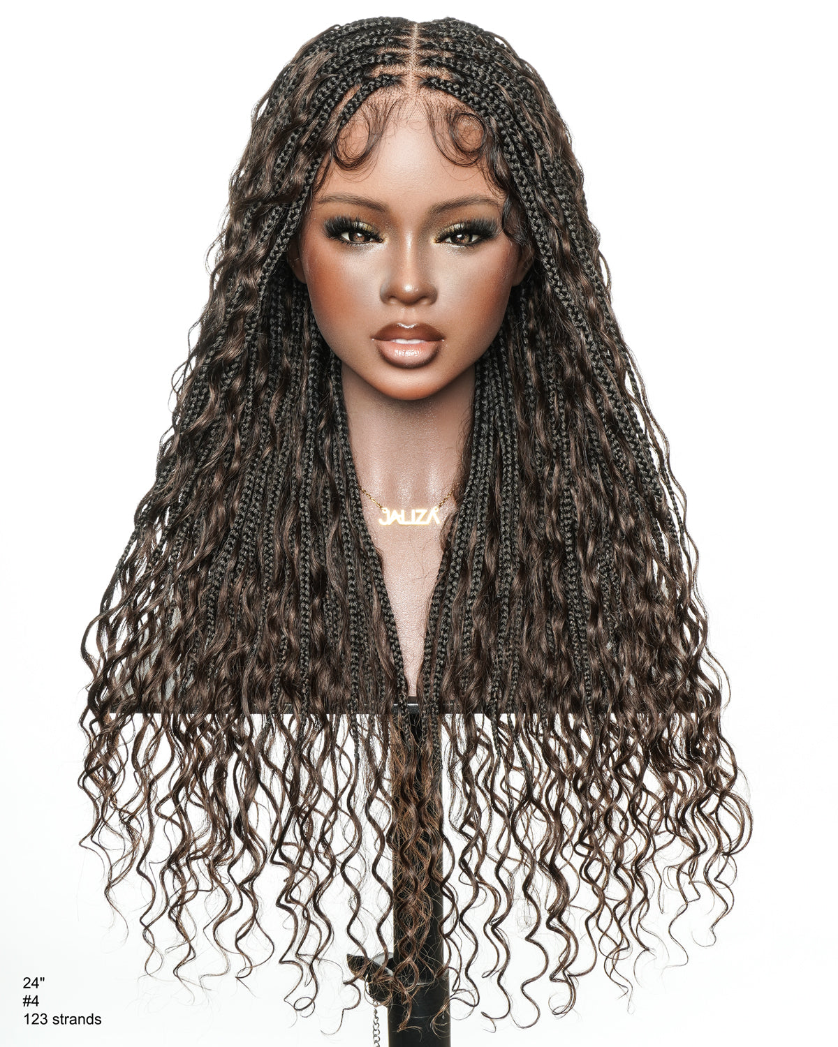 Kiki - Perruque tressée de type Boho, bouclée, en cheveux humains pré-décolorés de 24 pouces, avec base en dentelle suisse HD