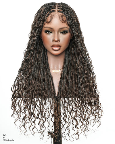 Kiki - Perruque tressée de type Boho, bouclée, en cheveux humains pré-décolorés de 24 pouces, avec base en dentelle suisse HD