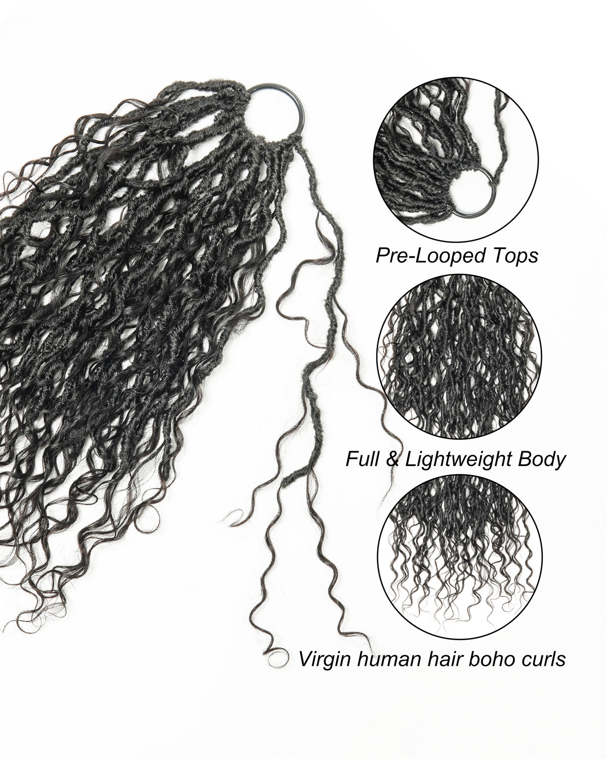 Locks BOHO au crochet pré-bouclées de 18 pouces avec boucles BOHO en cheveux naturels 80 mèches/paquet (5 boucles boho)