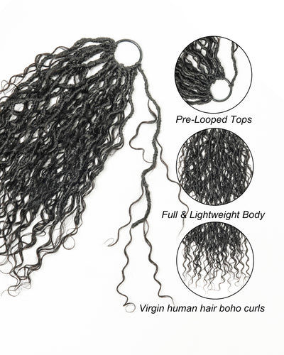 Locks BOHO au crochet pré-bouclées de 18 pouces avec boucles BOHO en cheveux naturels 80 mèches/paquet (5 boucles boho)