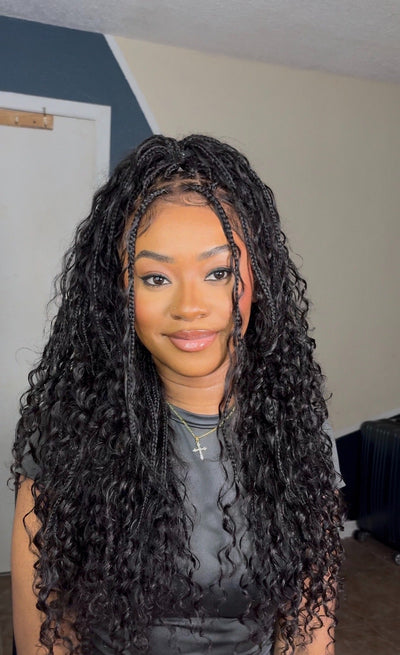 Choix essentiel : Perruque tressée sans nœuds avec dentelle suisse HD, faite à la main, boucles bohèmes en cheveux naturels de 40 à 90 cm