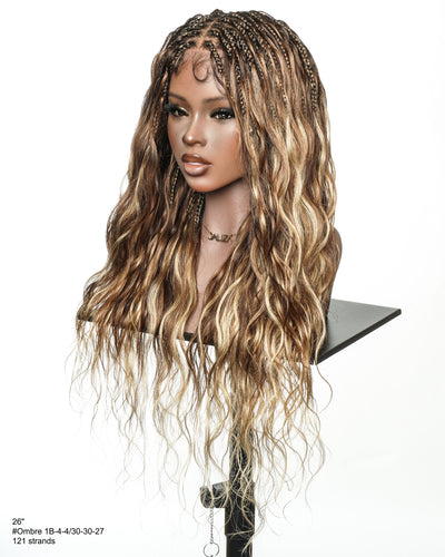 Faithfully Asia Design - Perruque sans colle tressée "Bora Bora Boho Box" ondulée de 26" couleur balayage 4-30-27