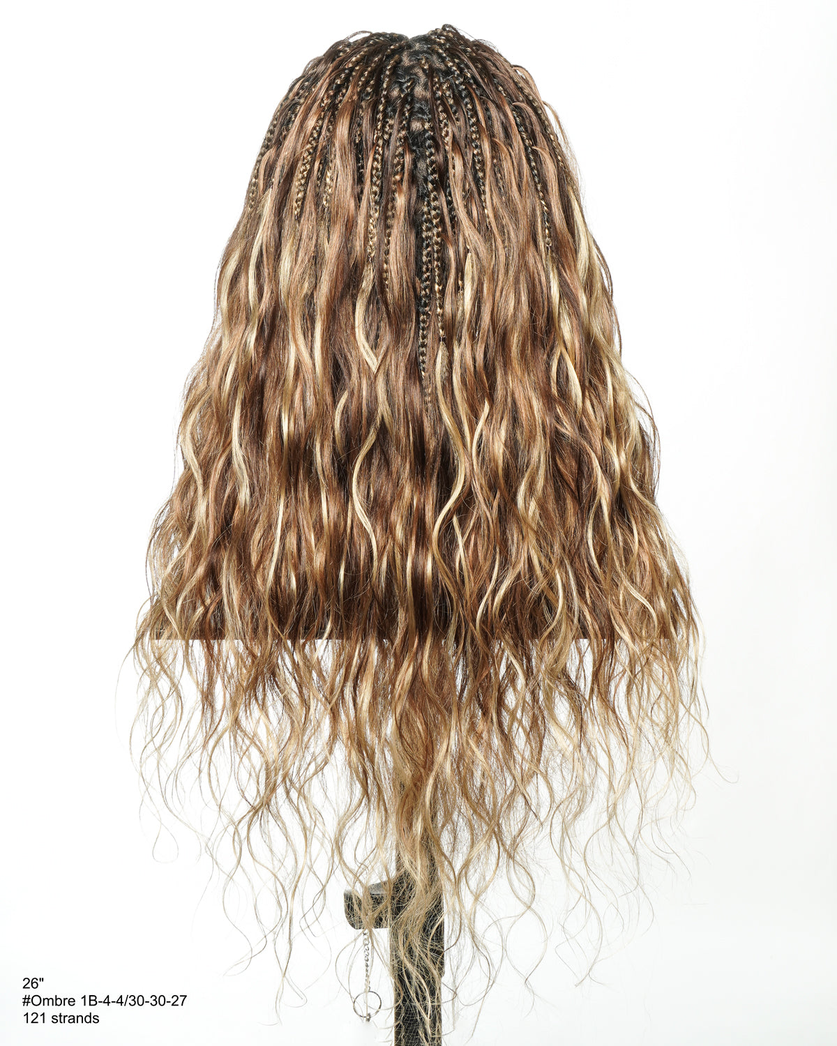 Faithfully Asia Design - Perruque sans colle tressée "Bora Bora Boho Box" ondulée de 26" couleur balayage 4-30-27