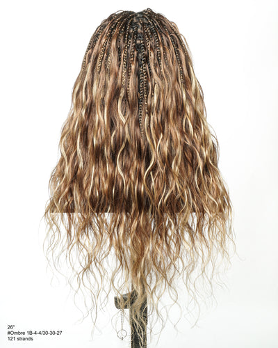 Faithfully Asia Design - Perruque sans colle tressée "Bora Bora Boho Box" ondulée de 26" couleur balayage 4-30-27