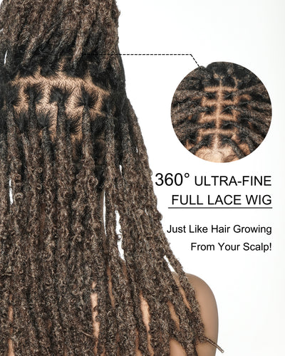 Perruque en dentelle complète suisse HD de 18 pouces avec fausses locks douces et vieillies pré-décolorées