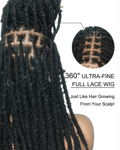 Perruque en dentelle complète suisse HD de 18 pouces avec fausses locks douces et vieillies pré-décolorées