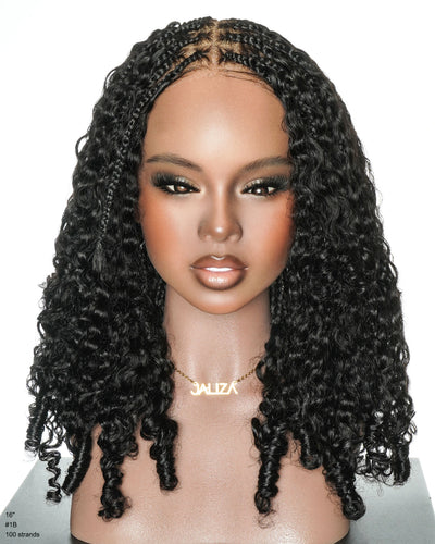 Perruque tressée de 16" avec tresses bohèmes et boucles bohèmes en cheveux naturels, roulée aux doigts, Swiss HD, entièrement lacée