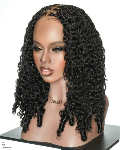 Perruque tressée de 16" avec tresses bohèmes et boucles bohèmes en cheveux naturels, roulée aux doigts, Swiss HD, entièrement lacée