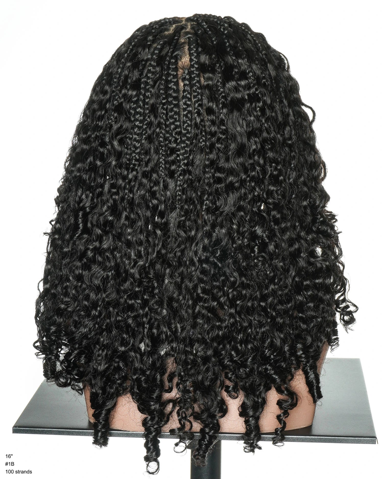 Perruque tressée de 16" avec tresses bohèmes et boucles bohèmes en cheveux naturels, roulée aux doigts, Swiss HD, entièrement lacée