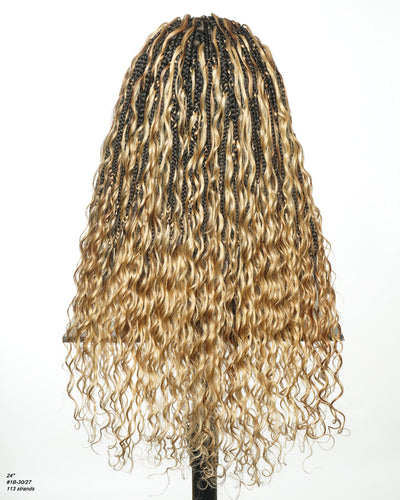 Avery Fulani Cheveux Humains Perruque Sans Colle Lace Suisse HD Tressée en Cornrows Devant Tresses Boîte Bohème Ondulées 60 cm