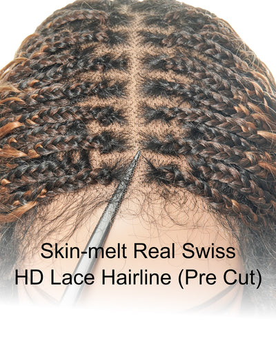 Perruque tressée de 24 po en cheveux humains bouclés légers HD Full Lace de style Boho, d'origine suisse