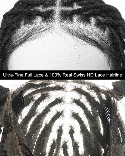 Perruque Lace Front intégrale 100 % cheveux humains dreadlock prélavés HD 100 mèches