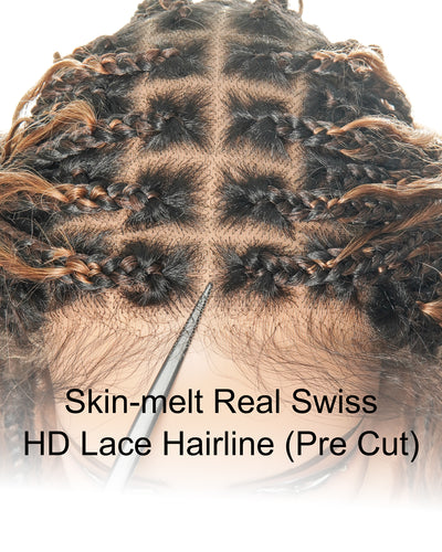 Perruque tressée de 24 po en cheveux humains bouclés légers HD Full Lace de style Boho, d'origine suisse