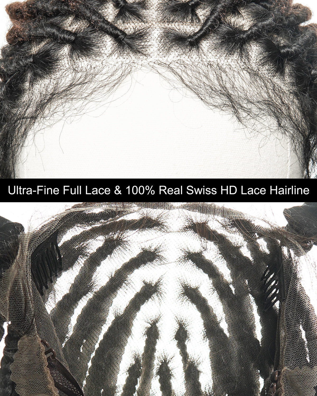 Perruque de Locs Boho sans nœuds en cheveux humains naturels avec boucles Boho et dentelle suisse HD, qualité salon