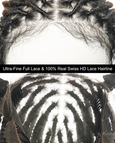 Perruque de Locs Boho sans nœuds en cheveux humains naturels avec boucles Boho et dentelle suisse HD, qualité salon
