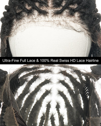 Perruque 100 % cheveux naturels, qualité salon, pré-décolorée, HD, entièrement en dentelle, Locs Boho sans nœuds, 100 mèches
