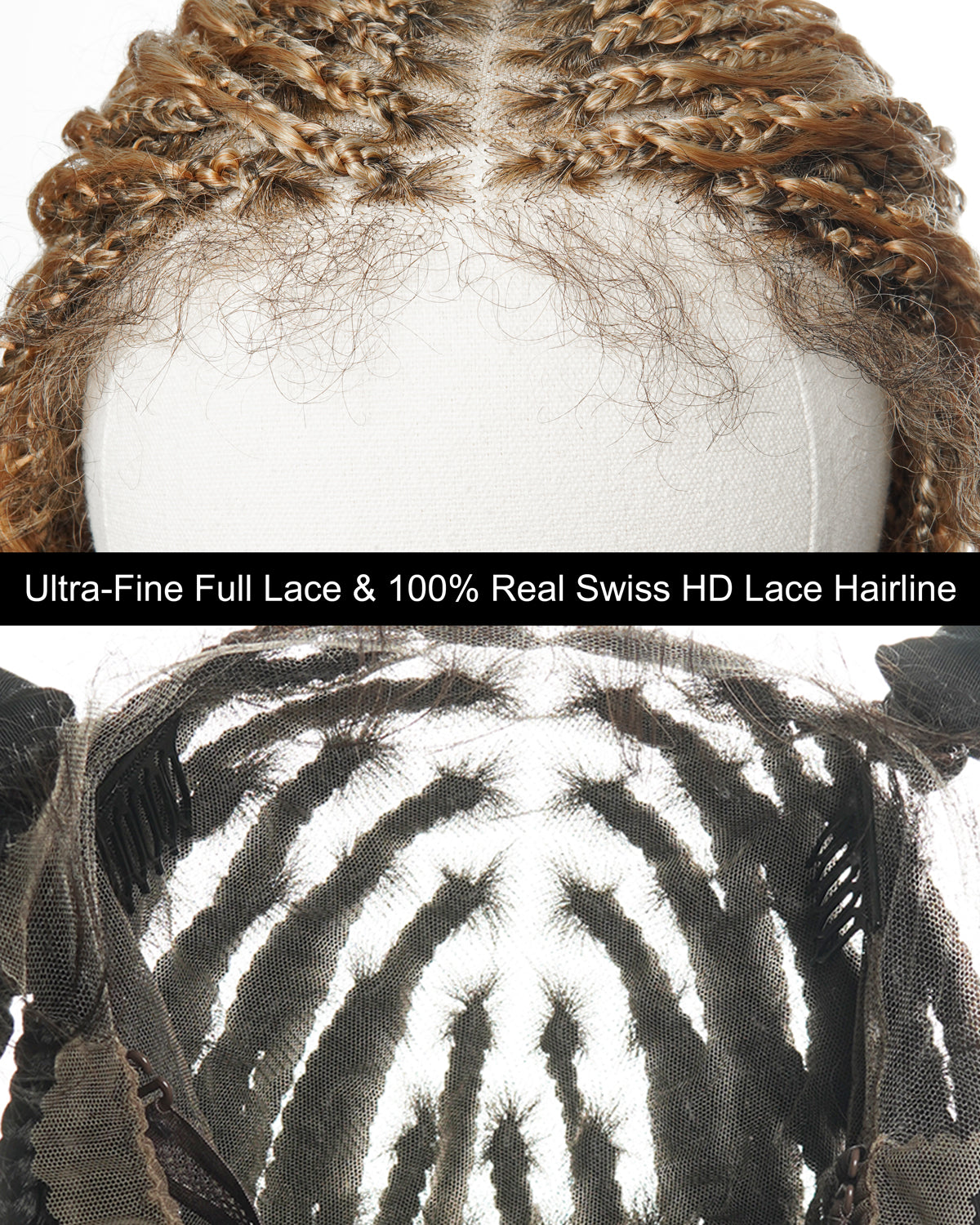 Lumina - 18" Piano Color Swiss HD Full Lace Human Hair Boho Braided Wig