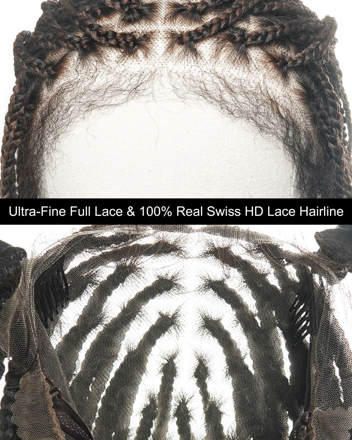 Perruque tressée de 24 po, prélavée, en cheveux humains, avec lacets, sans nœuds, finitions bouclées en cheveux humains