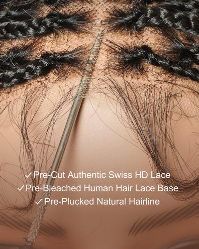 Kiki - Perruque tressée de type "Boho Box Braids" en dentelle suisse HD, pré-décolorée, 36 pouces