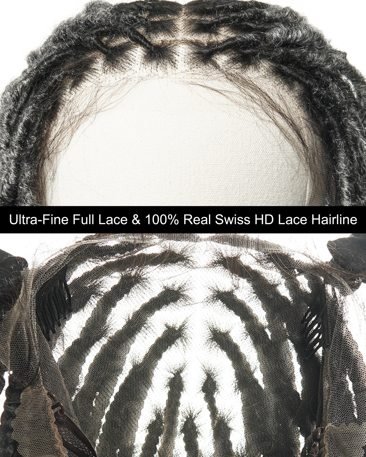 Perruque à lacets complète HD Locs sans nœuds poivre et sel de 24 pouces de qualité salon avec racines plates