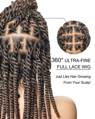 Perruque tressée de 14 pouces, jumbo twist souple pré-décoloré, base en dentelle, HD entièrement en dentelle, cheveux humains