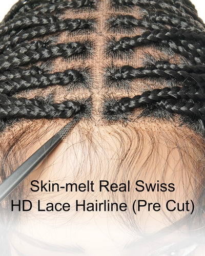 Perruque tressée sans colle 24 pouces HD Full Elastic Lace avec racines plates et tresses boîte