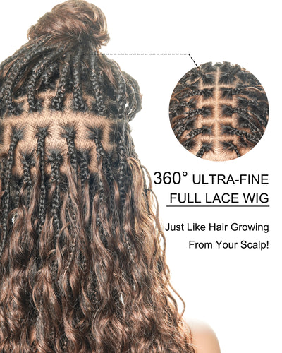 Vivi 16" - JALIZA Slip-On™ Glueless Swiss HD Full Lace Lightweight Version Human Hair Boho Box Braided Wig With C Cap Design And Stretchable Lace
