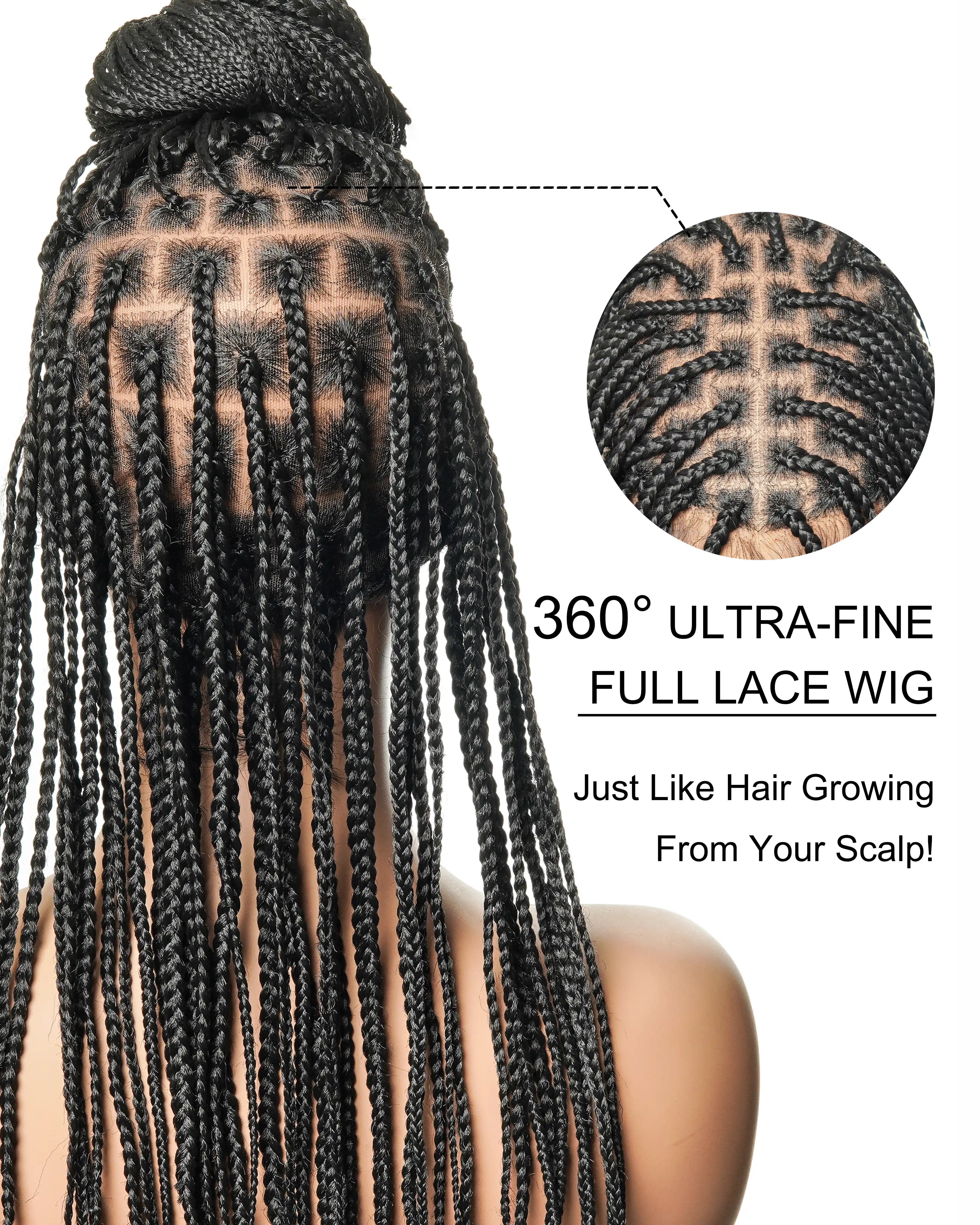 Perruque tressée sans colle 24 pouces HD Full Elastic Lace avec racines plates et tresses boîte