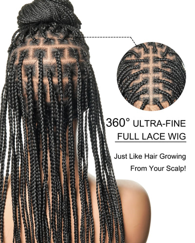 Perruque tressée sans colle 24 pouces HD Full Elastic Lace avec racines plates et tresses boîte