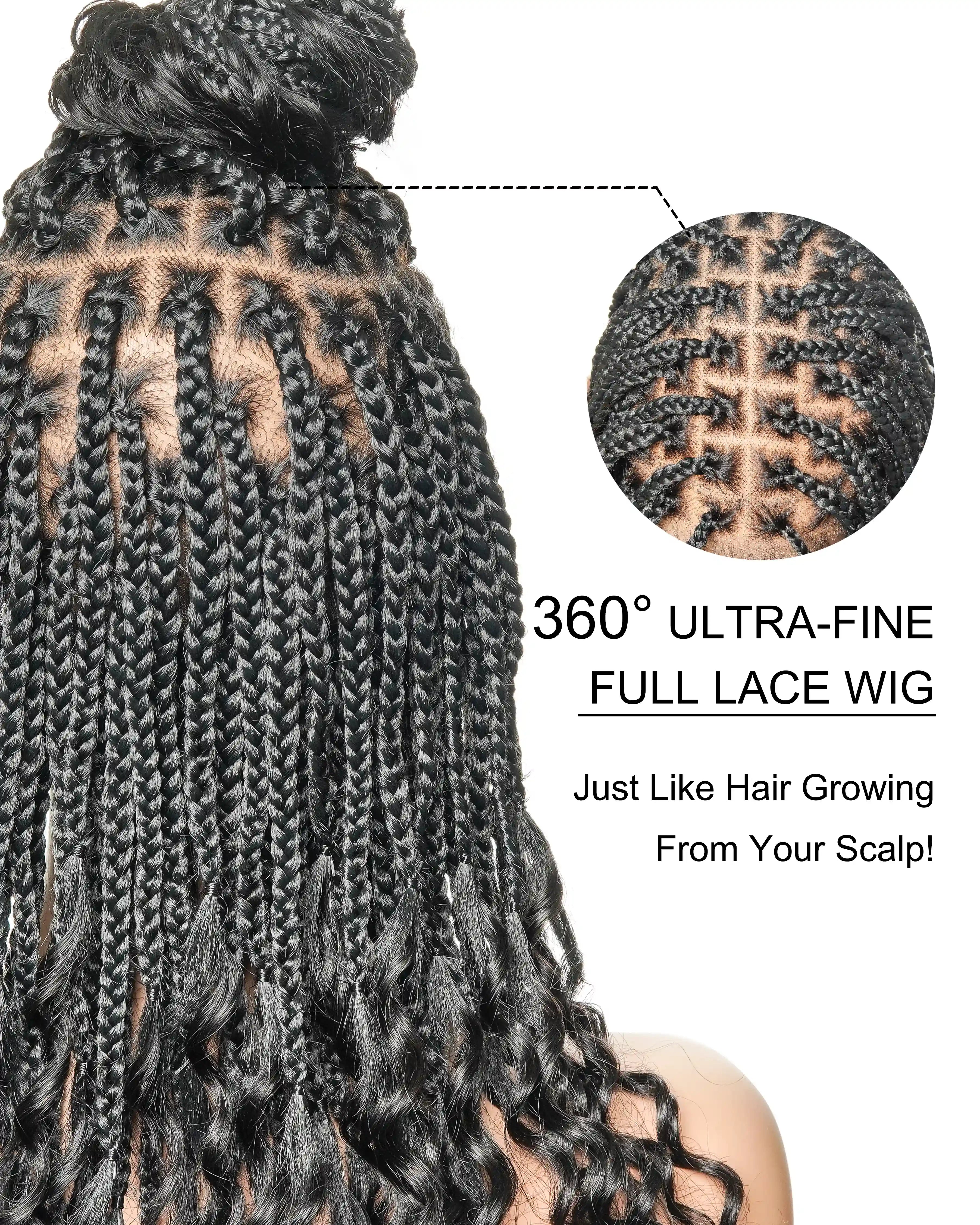Nina - Perruque tressée sans colle, petite tête, bouts bouclés (bonnet petite taille pour petite tête)
