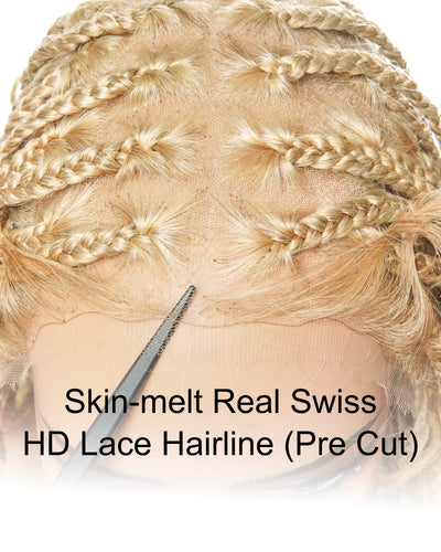 Perruque tressée de couleur 27/613 blond bouclée en forme de boîte boho