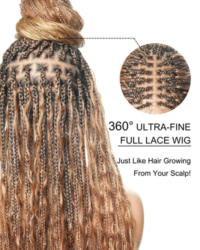Perruque tressée de style Boho sans nœuds, haute densité, 121 mèches, couleur mélangée #30/27, dentelle HD pré-décolorée, 36 pouces
