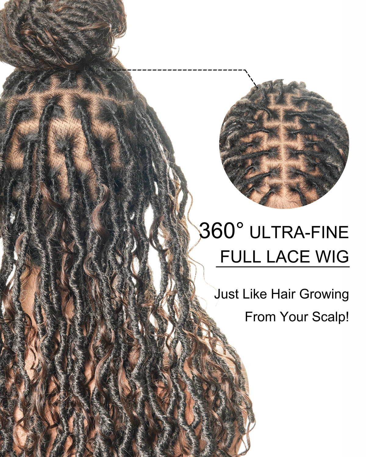 Perruque de Locs Boho sans nœuds en cheveux humains naturels avec boucles Boho et dentelle suisse HD, qualité salon