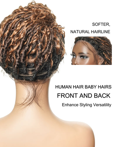 Lola - Perruque Boho Locs suisse HD pré-blanchie de 16 po avec boucles Boho en cheveux naturels