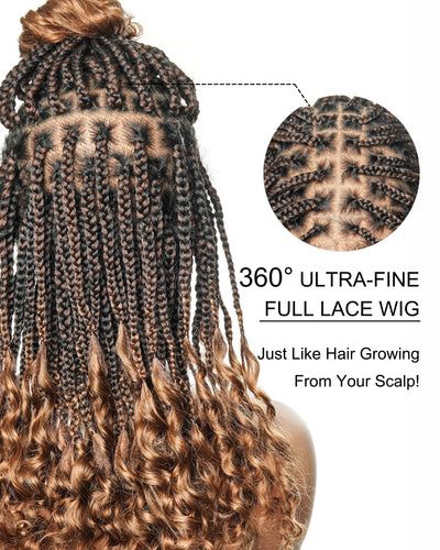 Nina - Perruque tressée sans colle, petite tête, bouts bouclés (bonnet petite taille pour petite tête)