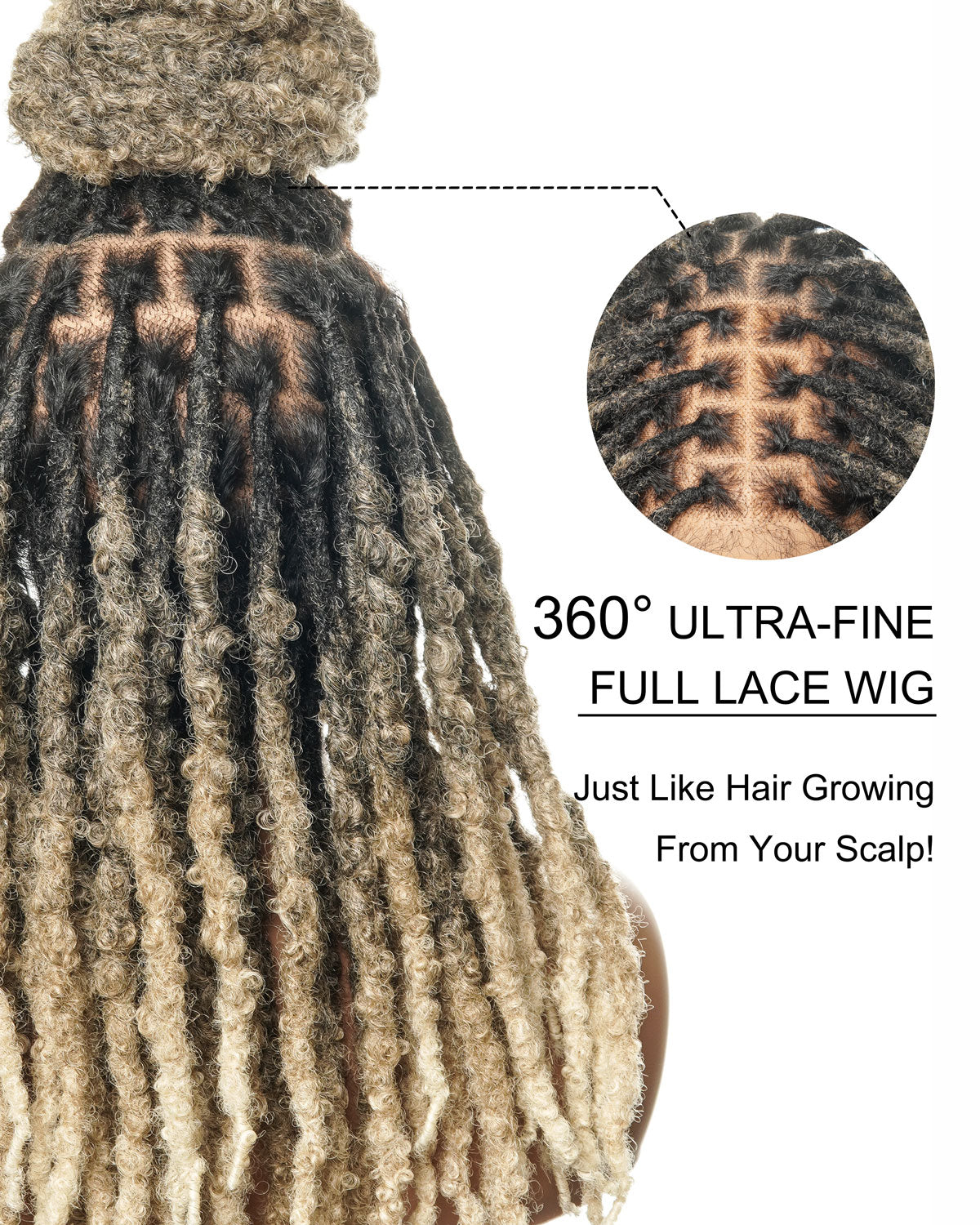 Perruque en dentelle complète suisse HD pré-blanchie, ombrée 1B-27-613, avec fausses locks douces et vieillies