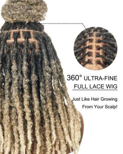 Perruque en dentelle complète suisse HD pré-blanchie, ombrée 1B-27-613, avec fausses locks douces et vieillies